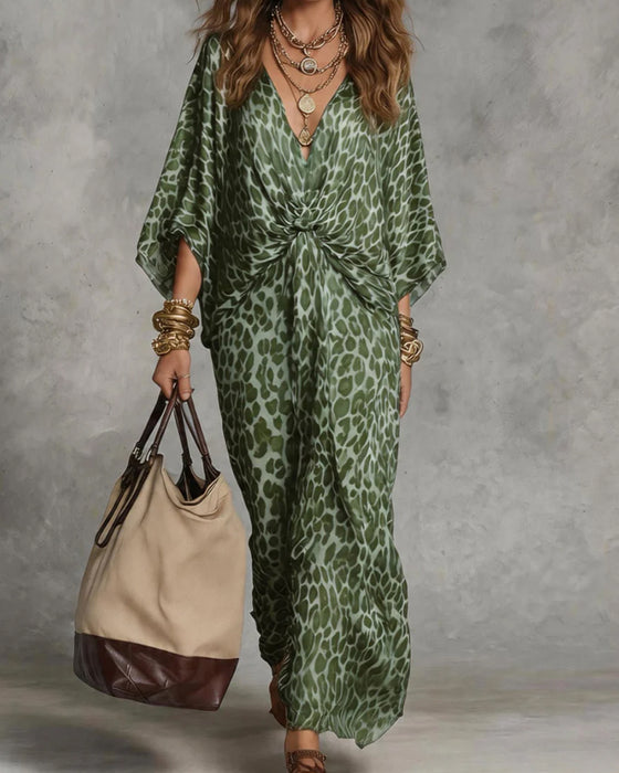 Robe Tendance Léopard Manche Chauve-Souris