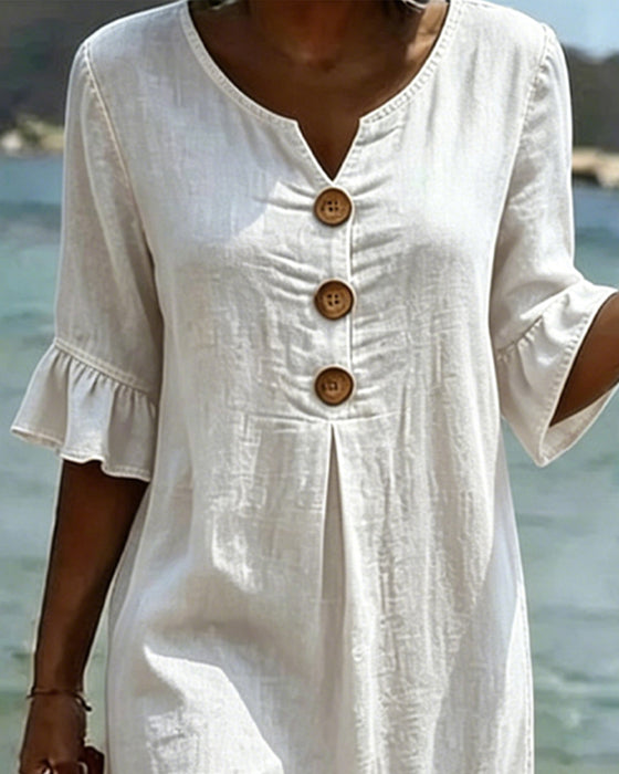 Robe Lotus Feuille Manches Jeans