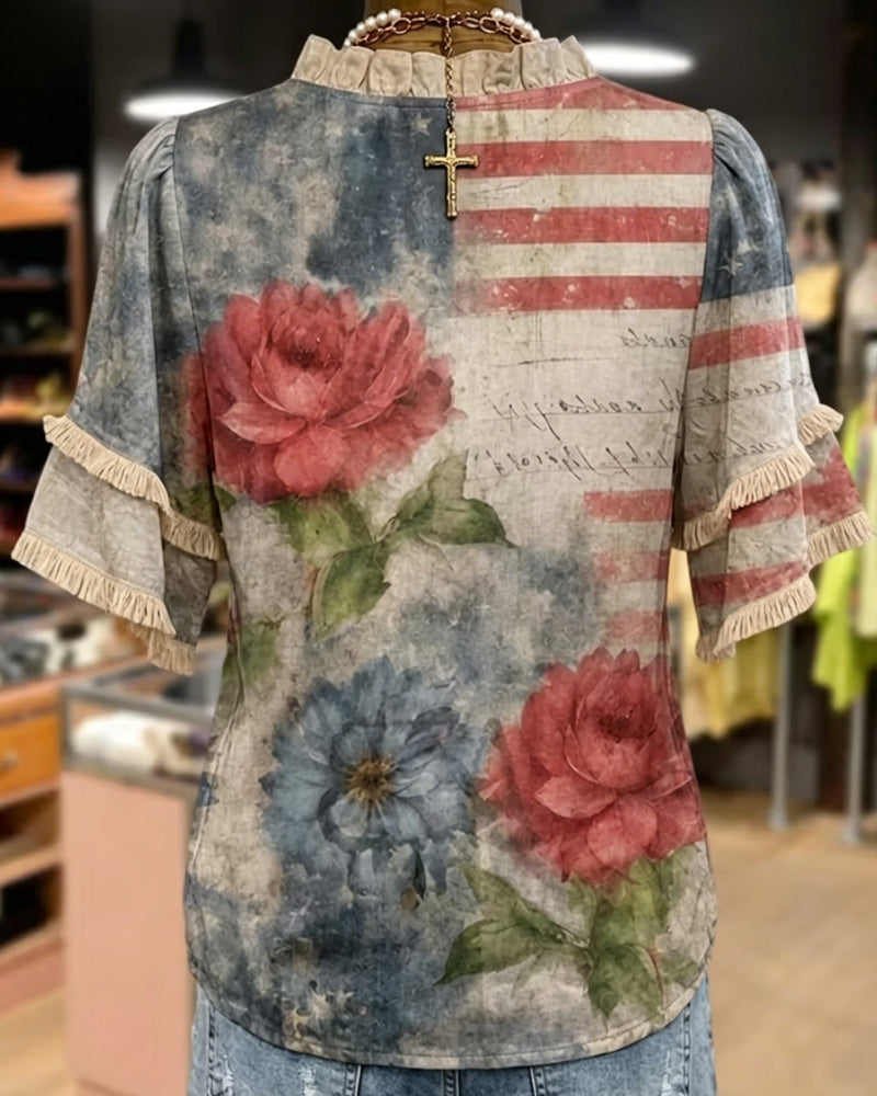 Blouse À Imprimé Floral Et Volants