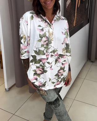 Chemisier élégant à revers avec imprimé floral