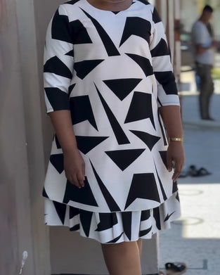 Robe Manches Courtes Imprimé Géométrique Maxi