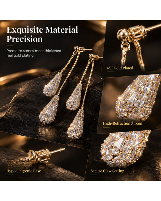 Boucles D'Oreilles À Pompons Goutte D'Eau Réversibles Décorées De Zircon Élégantes Pour Femmes