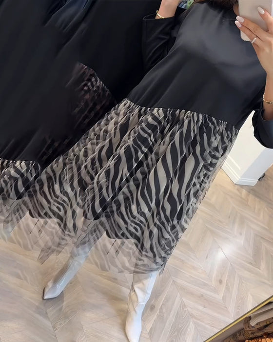 Robe Col Rond Patchwork Maille Imprimé