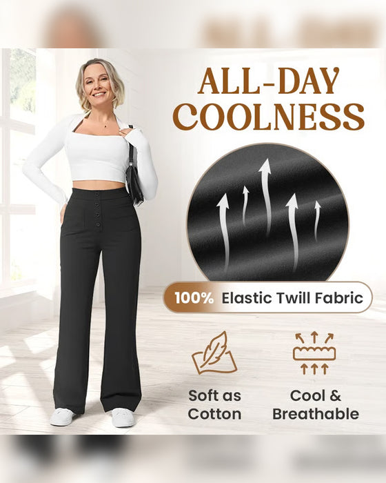 Pantalon Taille Haute Boutonné Jambe Large