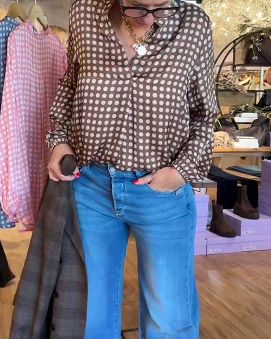 Blouse À Pois Manche Longue Imprimée