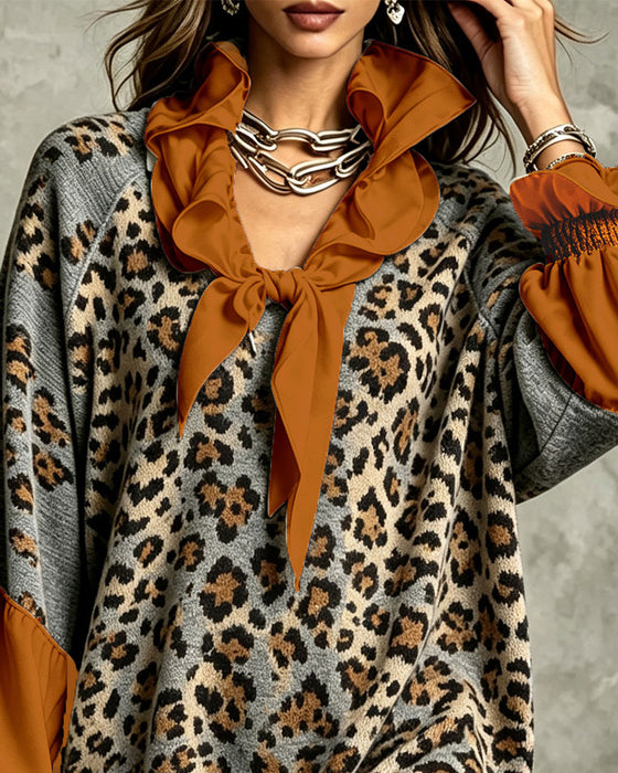 Robe Pull Léopard Patchwork Décontractée