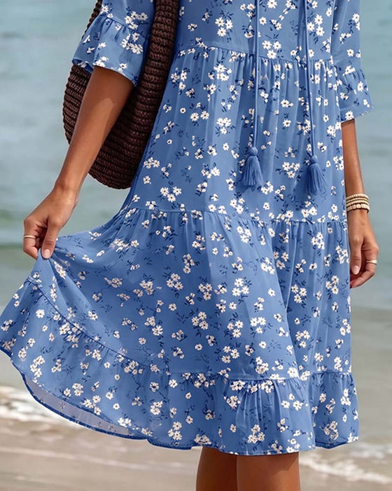 Robe Fleurie Col V Bretelles Fines