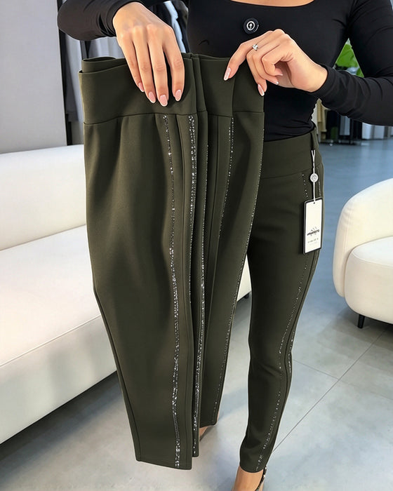 Pantalon Crayon Fin Scintillant Coupe Slim Stretch