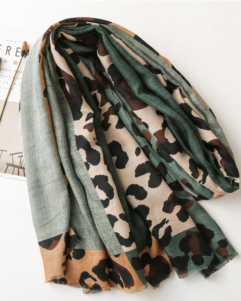 Écharpe Femme Léopard Patchwork Imprimé Franges Châle