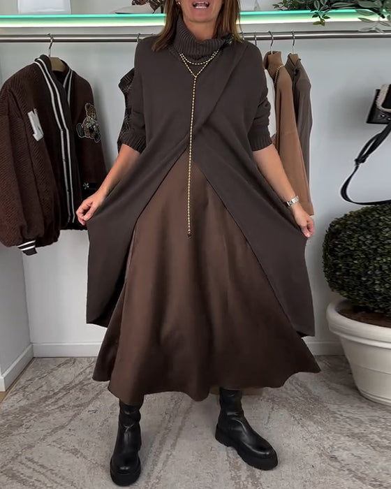 Pull tendance couleur unie à col montant et fente