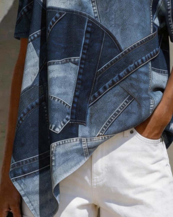 Blouse Une Épaule Twist Nœud Patchwork