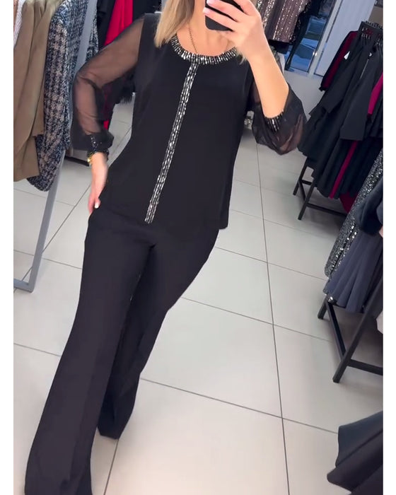 Blouse Avec Panneau De Sequins Et Manches Longues