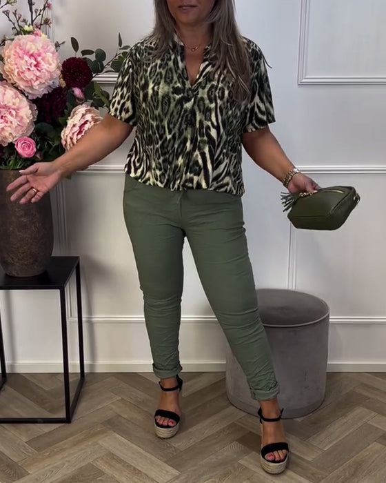 Blouse Tendance Imprimé Léopard Manches Courtes