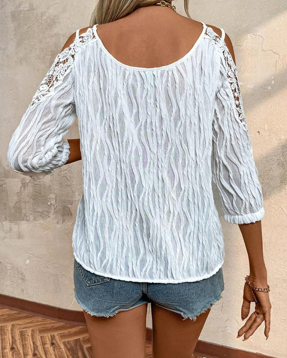 Blouse Dentelle Hors Épaule Froncée Texturée
