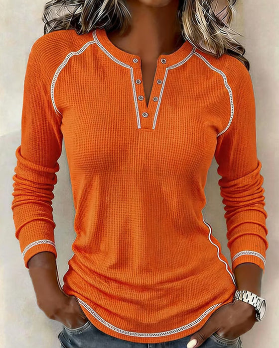 Haut Gaufré Henley Manches Longues