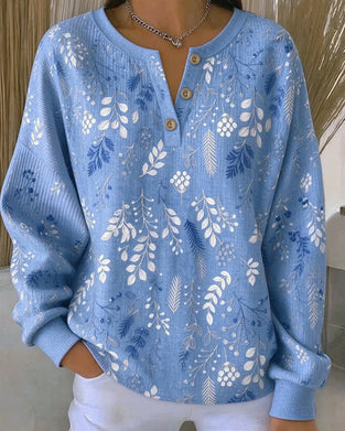 Sweatshirt Gaufré Col Henry Imprimé Floral