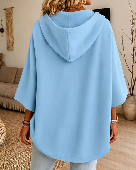 Sweatshirt À Cordons De Serrage Et Manches Trois Quarts Avec Capuche