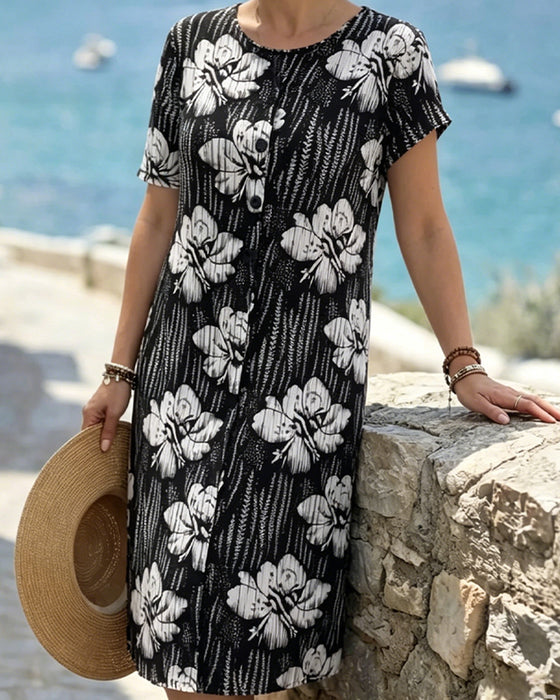 Robe Décontractée À Fleurs Manches Courtes