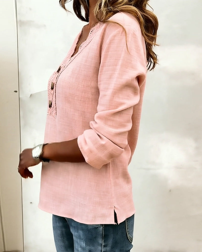 Chemisier Dentelle Panneau Boutonné Col V