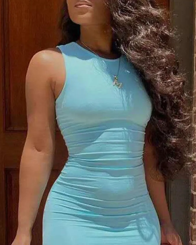 Robe Unie Sans Manches Mode Bodycon