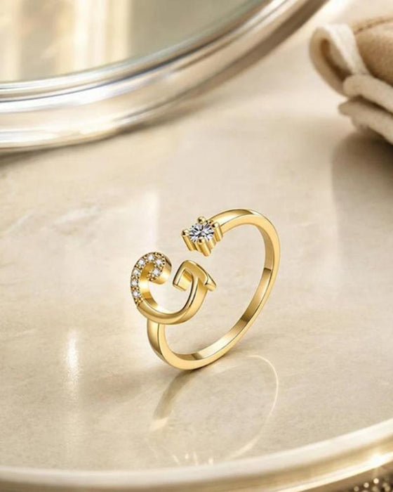 Bague Réglable Scintillante Avec Initiale Pour Femmes