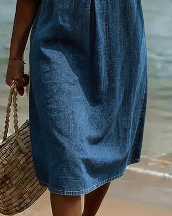 Robe Lotus Feuille Manches Jeans