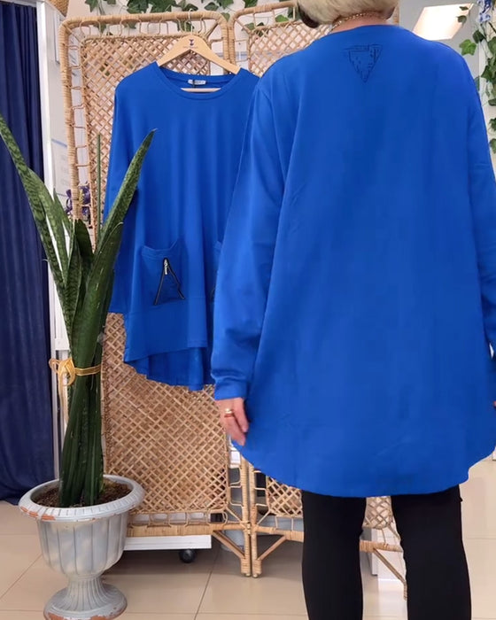 Sweat col rond couleur unie poche zippée