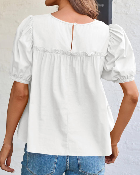 Blouse Manche Bouffante Coupe Loose Volantée