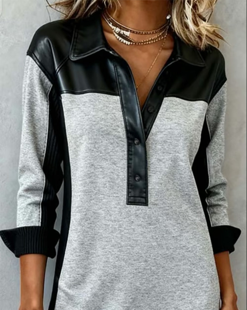 Robe À Manches Longues Avec Détails Patchwork Et Col