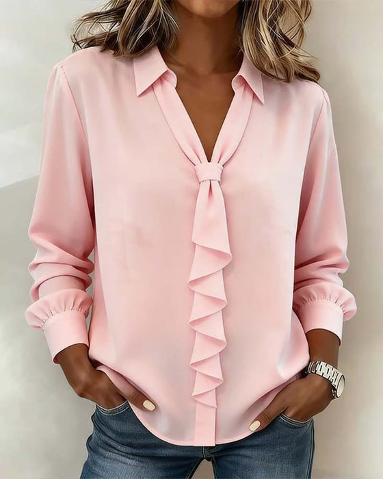 Blouse Volant Noué Manche Longue