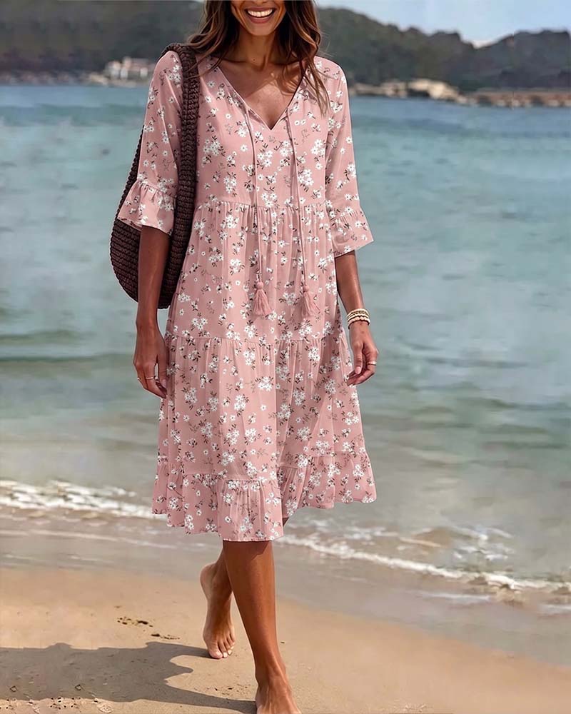 Robe Fleurie Col V Bretelles Fines