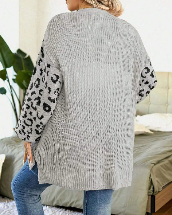 Cardigan Imprimé Léopard Manche Longue Patchwork