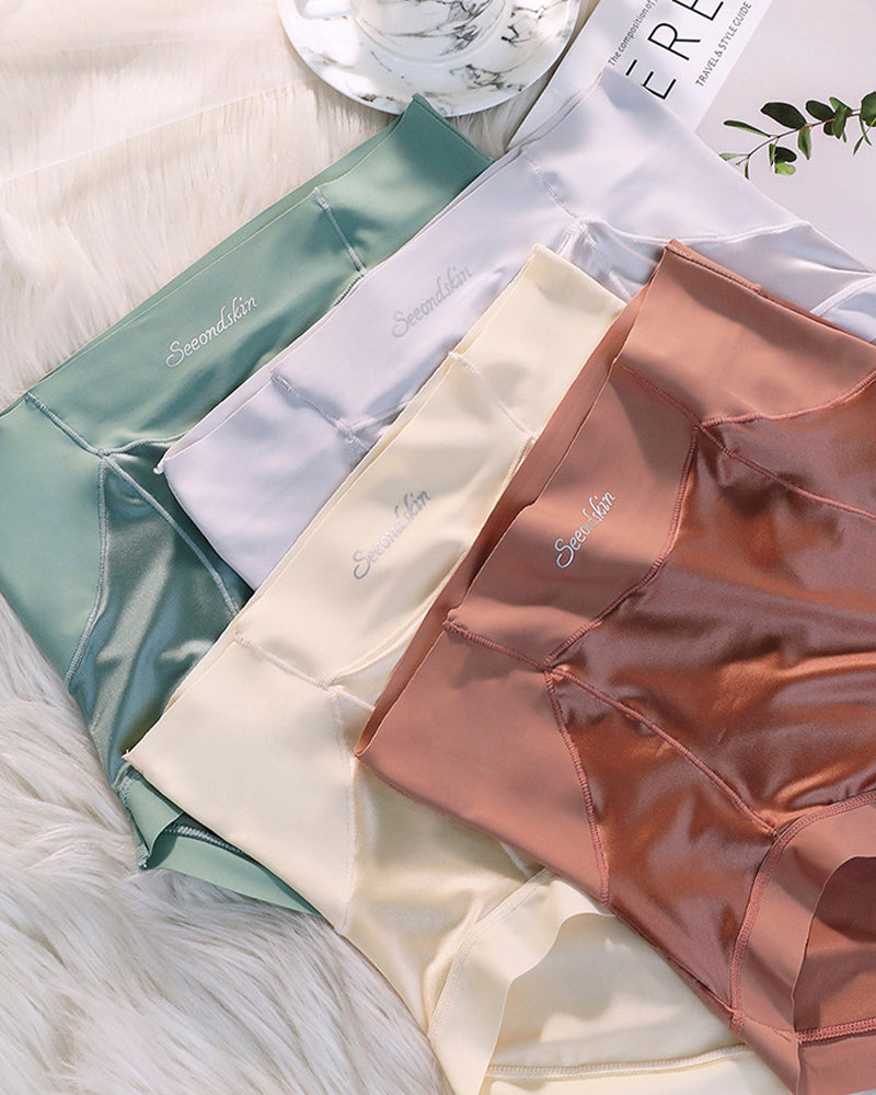 Culotte Femme Taille Haute En Satin Soie Glacée Sans Couture Effet Push-Up Et Gainant