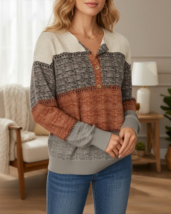 Sweat-Shirt À Boutons Mode Color-Block