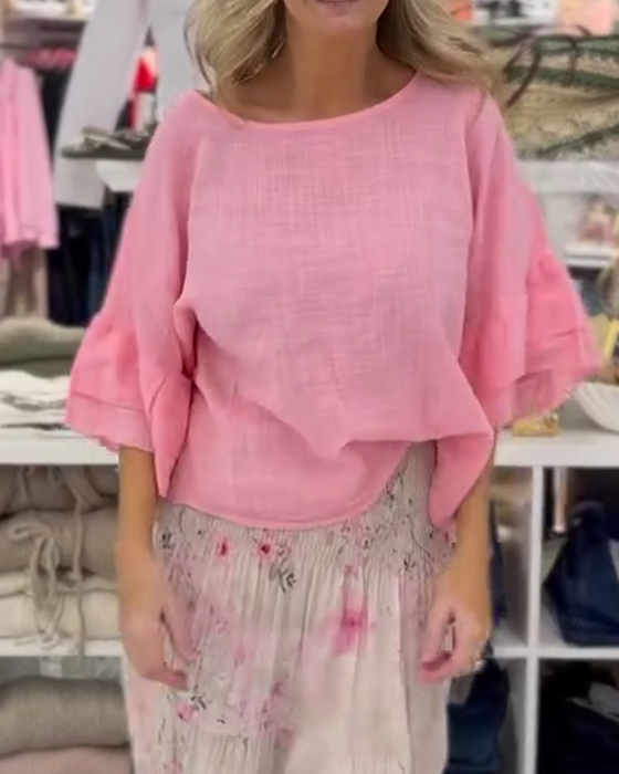 Blouse Coupe Loose Col Rond Manche Volantée