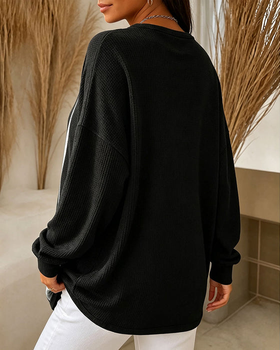 Sweatshirt Gaufré Décontracté Bouton