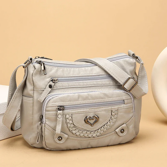 Femmes Doux PU Cuir Multi-Poche Sac Bandoulière