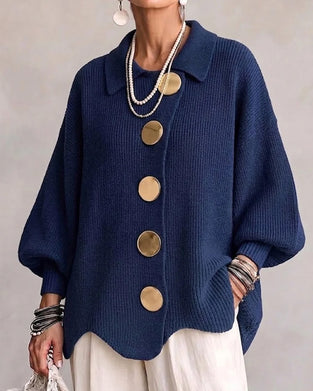 Cardigan Grand Bouton Métallique Revers