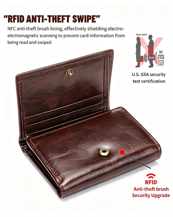 Portefeuille Homme En Cuir De Vache Huilé-Ciré Authentique Avec RFID