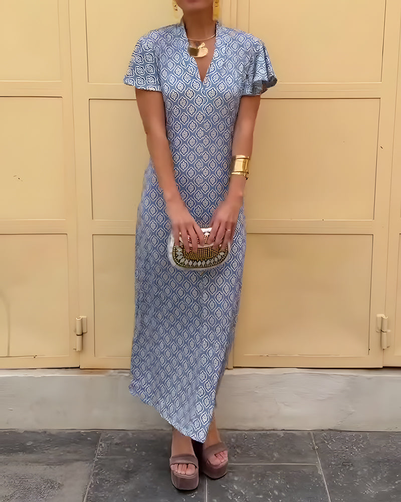 Robe Col En V Volant Léopard Patchwork