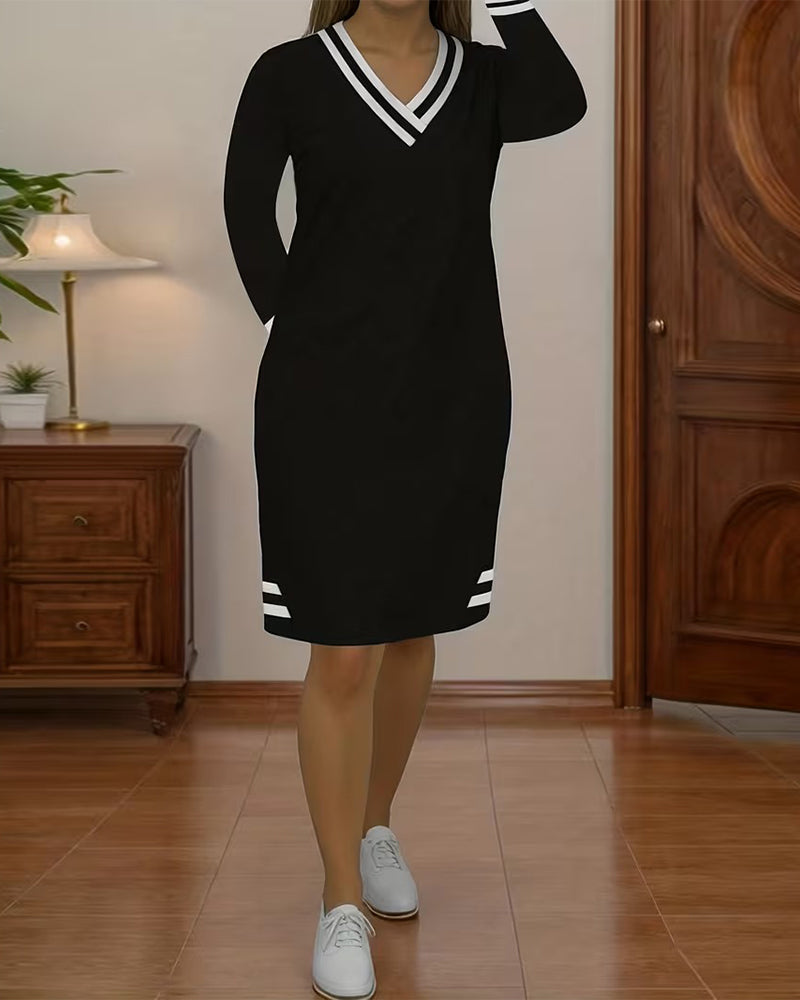 Robe Color-Block Rayée Col V