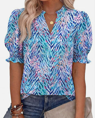 Chemisier Floral Manche Bouffante Courte