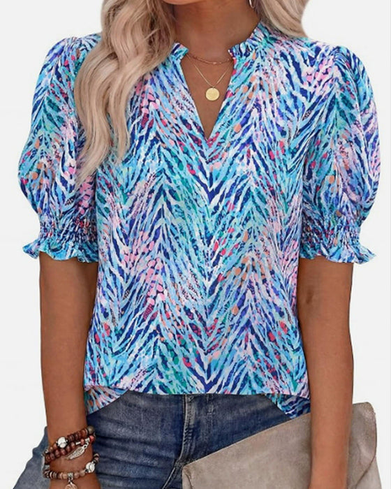 Chemisier Floral Manche Bouffante Courte