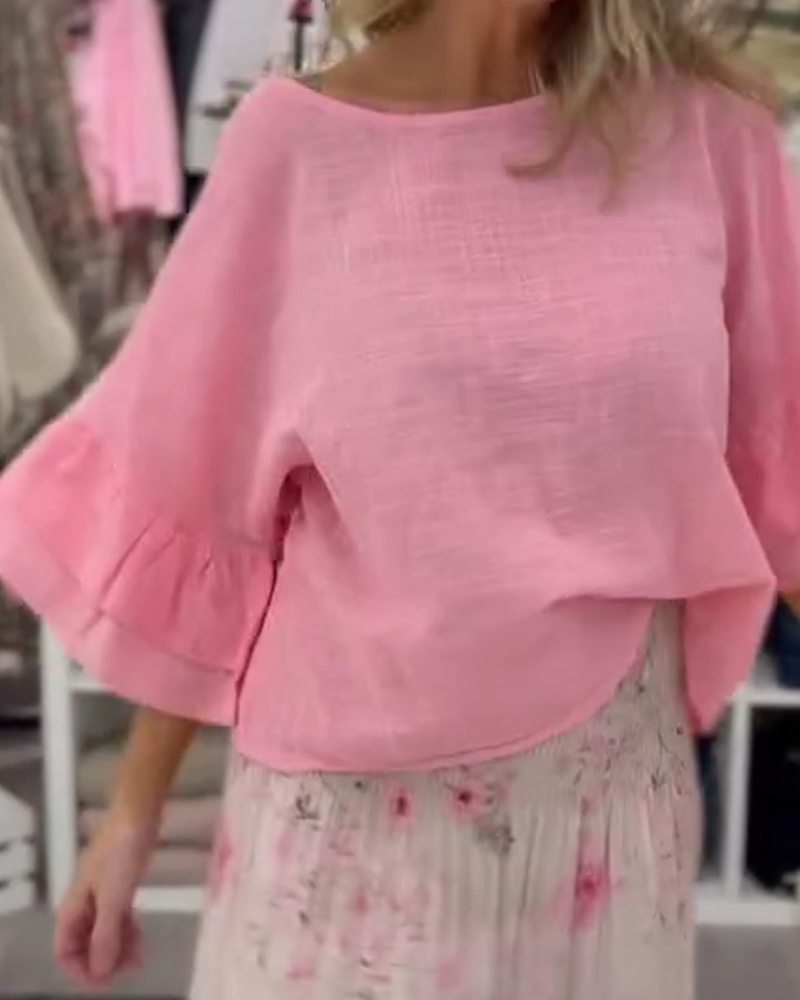 Blouse Coupe Loose Col Rond Manche Volantée