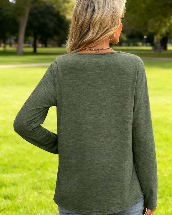 Haut Élégant À Col En V Avec Manches Longues Pour Femmes