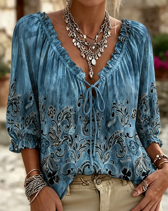 Blouse Ballon Manche Trois Quarts Cravate