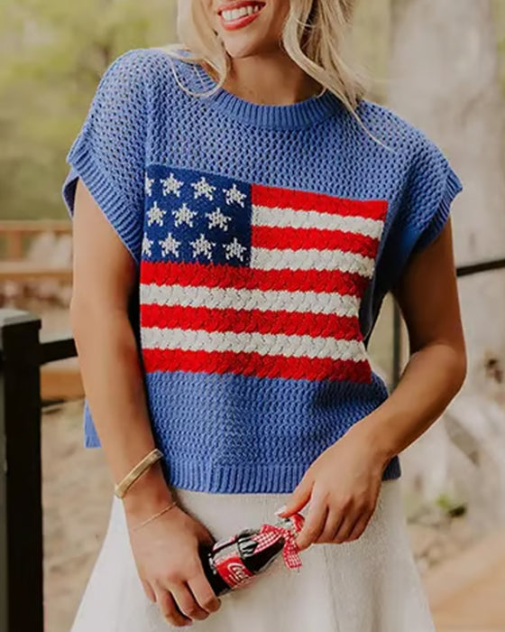 Pullover Motif Drapeau Col Rond