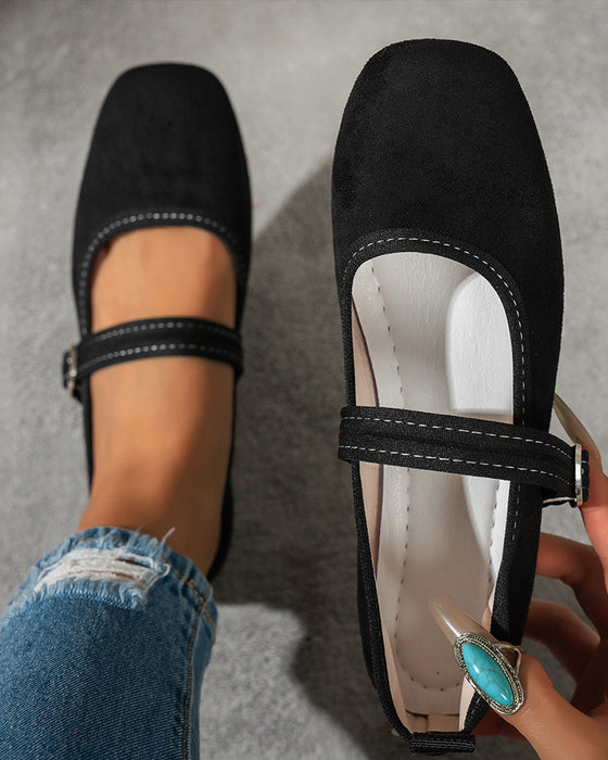 Femme Vintage Classique Élégant Bout Carré Classique Mary Jane Chaussures