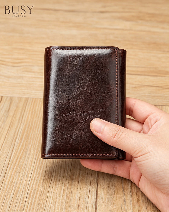 Portefeuille Homme En Cuir De Vache Huilé-Ciré Authentique Avec RFID