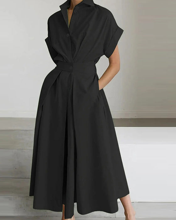 Robe A-Ligne Attache Taille Haute Bouton